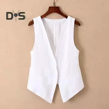 Женский жилет без рукавов, однобортный, короткий, в западном стиле, винтажный кардиган, чистый цвет, глубокий V-образный вырез, повседневная повседневная одежда, женский жилет L белый
