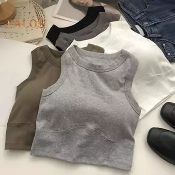 Женский жилет без рукавов, однотонный, с подкладкой, эластичный, с круглым вырезом, укороченный топ с сухим сухим охлаждением, летний спортивный базовый топ на бретелях темно-зеленого