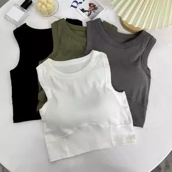 Женский жилет без рукавов, однотонный, с подкладкой, эластичный, с круглым вырезом, укороченный топ с сухим сухим охлаждением, летний спортивный базовый топ на бретелях