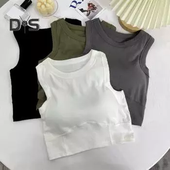 Женский жилет без рукавов, однотонный, с подкладкой, эластичный, с круглым вырезом, укороченный топ с сухим сухим охлаждением, летний спортивный базовый топ на бретелях белый