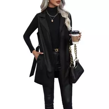 Женский жилет без рукавов, пиджак из искусственной кожи, женский жилет из искусственной кожи, большой размер XXL чёрный