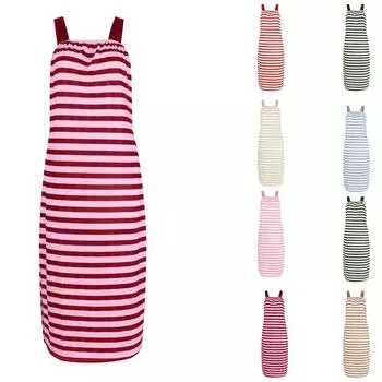 Женский жилет без рукавов, полосатое сексуальное длинное платье с высокой талией и бедрами M хаки