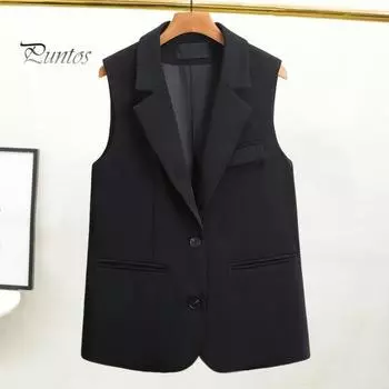 Женский жилет без рукавов с двумя пуговицами в западном стиле, облегающий кардиган, пиджак, однотонный, глубокий V-образный вырез, формальный деловой стиль, женский жилет L чёрный