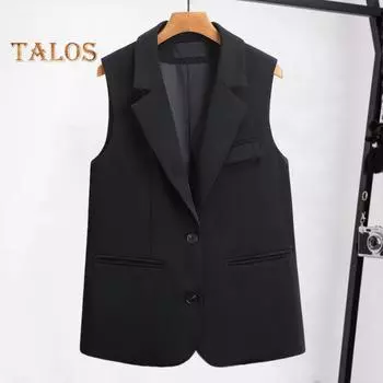 Женский жилет без рукавов с двумя пуговицами в западном стиле, облегающий кардиган, пиджак, однотонный, глубокий V-образный вырез, формальный деловой стиль, женский жилет L чёрный