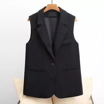 Женский жилет без рукавов с двумя пуговицами в стиле вестерн, приталенный кардиган, пальто, чистый цвет, глубокий V-образный вырез L чёрный