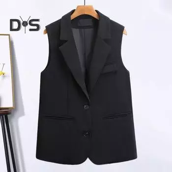 Женский жилет без рукавов с двумя пуговицами в западном стиле, облегающий кардиган, пиджак, однотонный, глубокий V-образный вырез, формальный деловой стиль, женский жилет L чёрный