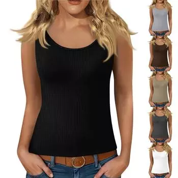 Женский жилет без рукавов с глубоким вырезом, футболка с U-образным вырезом, подтяжки L чёрный