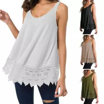 Женский жилет без рукавов с круглым вырезом и кружевным подолом, сплошной цвет, большие размеры 4XL белый