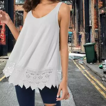 Женский жилет без рукавов с круглым вырезом и кружевным подолом, сплошной цвет, большие размеры, ежедневные 4XL белый