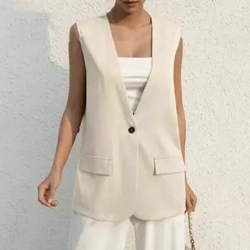 Женский жилет без рукавов с одной пуговицей в стиле вестерн, облегающее пальто, кардиган, стильный костюм, чистый цвет, глубокий V-образный вырез, деловой деловой XXL вино красного