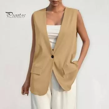 Женский жилет без рукавов с одной пуговицей в западном стиле, облегающий кардиган, костюм, пальто, чистый цвет, глубокий V-образный вырез, формальный деловой стиль, женский жилет L светло-зеленый