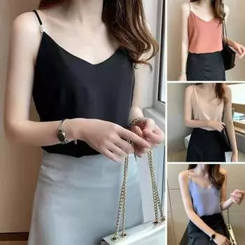 Женский жилет без рукавов с открытой спиной, однотонный, с V-образным вырезом, с низким вырезом, атласный, мягкий L зелёный