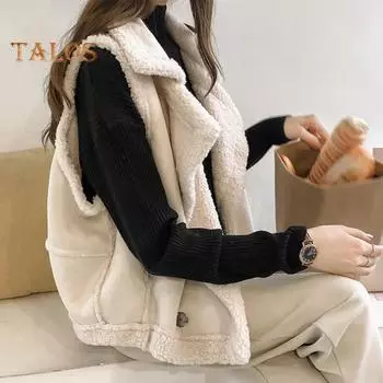 Женский жилет без рукавов с отворотом, двубортный, короткий, однотонный, повседневный кардиган, утолщенная бархатная подкладка, жилет, пальто L серый