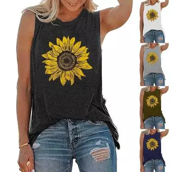 Женский жилет без рукавов с принтом, майка, туника, блузка, топы L