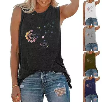 Женский жилет без рукавов с принтом, майка, туника, блузка, топы M чёрный