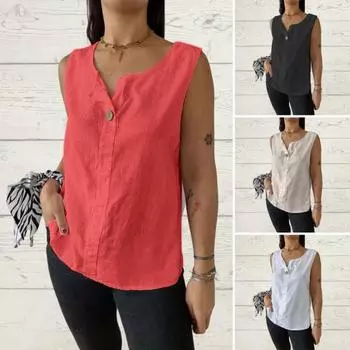 Женский жилет без рукавов с пуговицами, повседневные топы из хлопка и льна, легкие дышащие топы S чёрный