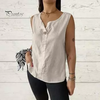 Женский жилет без рукавов с пуговицами, повседневные топы из хлопка и льна, легкие дышащие топы 2XL чёрный