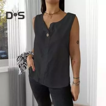 Женский жилет без рукавов с пуговицами, повседневные топы из хлопка и льна, легкие дышащие топы 2XL белый