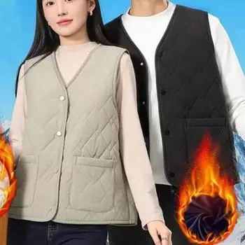 Женский жилет без рукавов с v-образным вырезом, теплый однобортный однобортный толстый стеганый цвет, повседневный ветрозащитный мягкий женский жилет, пальто 3XL бежевый