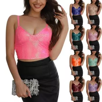 Женский жилет без рукавов с V-образным вырезом, расшитый пайетками L