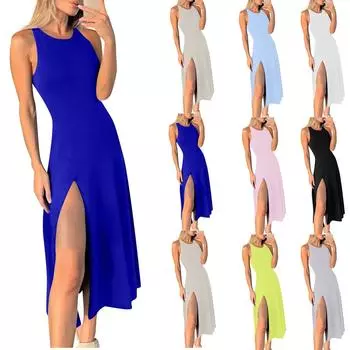 Женский жилет без рукавов с высоким разрезом и длинное платье M чёрный