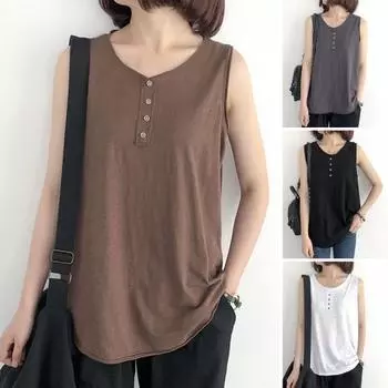 Женский жилет без рукавов, сплошной цвет, украшение на пуговицах, свободный пуловер, повседневная одежда L чёрный