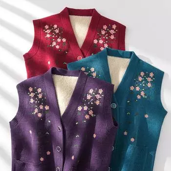 Женский жилет без рукавов свитера женский осенний трикотаж кардиган верхняя одежда цветочный принт винтажная одежда XL красный