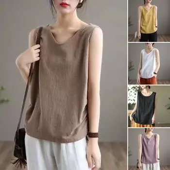 Женский жилет без рукавов, свободный пуловер, мягкий повседневный однотонный с V-образным вырезом 2XL верблюд