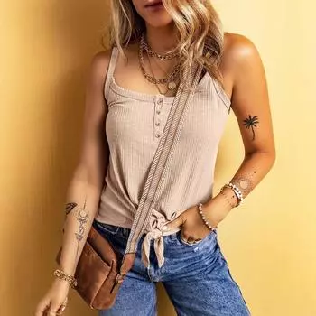 Женский жилет больших размеров, однотонный, на пуговицах, U-образный, с подтяжками 4XL абрикосовый