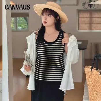 Женский жилет больших размеров с круглым вырезом, полосатый топ без рукавов, весна-лето, внутренний вязаный жилет XL чёрный