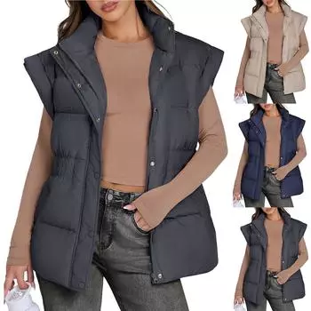 Женский жилет большого размера без рукавов на молнии с воротником-стойкой, легкие куртки, зимние теплые пуховые пальто XS чёрный