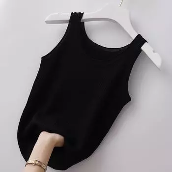 Женский жилет большого размера Slim Fit Sling Thread Vest - универсальная верхняя или нижняя рубашка L чёрный