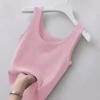 Женский жилет большого размера Slim Fit Sling Thread Vest - универсальная верхняя или нижняя рубашка M светло-розовый