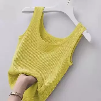 Женский жилет большого размера Slim Fit Sling Thread Vest - универсальная верхняя или нижняя рубашка M жёлтый