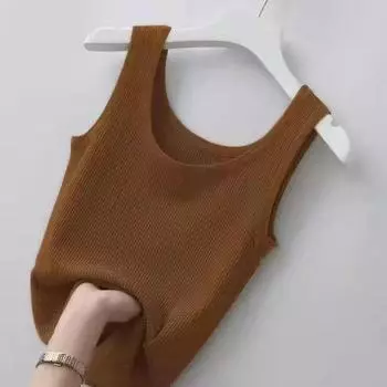 Женский жилет большого размера Slim Fit Sling Thread Vest - универсальная верхняя или нижняя рубашка L кофейный
