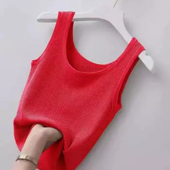 Женский жилет большого размера Slim Fit Sling Thread Vest - универсальная верхняя или нижняя рубашка XXL ярко-красный