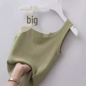 Женский жилет большого размера Slim Fit Sling Thread Vest - универсальная верхняя или нижняя рубашка L зелёный/кофейный