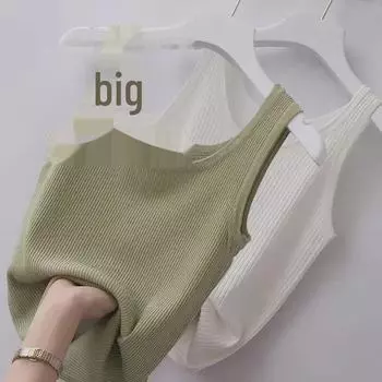 Женский жилет большого размера Slim Fit Sling Thread Vest - универсальная верхняя или нижняя рубашка M зелёный/кофейный