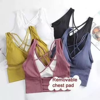 Женский жилет, бюстгальтер с перекрестной спинкой, V-образным вырезом, пуш-ап, без стального кольца, съемные накладки на грудь, однотонный бюстгальтер для йоги, женское нижнее белье чёрный