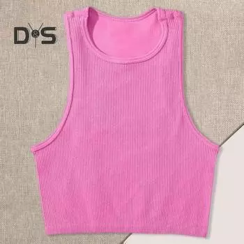 Женский жилет для бега с круглым вырезом без рукавов, укороченные топы в рубчик, однотонные облегающие короткие стильные топы для йоги M хаки