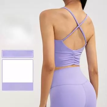 Женский жилет для йоги, фитнес-костюм для йоги со складками, топ, спортивный бюстгальтер с красивой спиной S чёрный