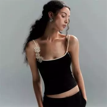 Женский жилет для йоги с 3D-цветочным принтом и противоударной поддержкой - Стильный топ для фитнеса и бега Small чёрный