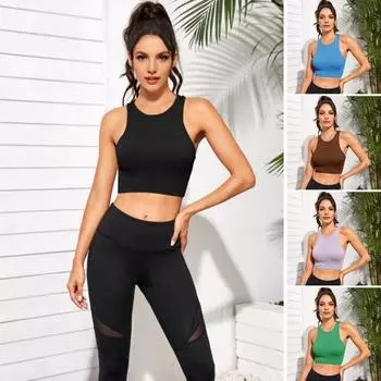 Женский жилет для йоги с круглым вырезом без рукавов, майка-борцовка, однотонный облегающий ребристый спортивный жилет для бега M красный