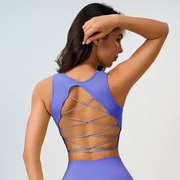 Женский жилет для йоги с перекрестными лямками и бретельками-спагетти, бесшовный спортивный бюстгальтер с защитой от ударов и беспроводным плетением S