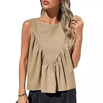 Женский жилет для поездок на работу в повседневном стиле, однотонные свободные топы с круглым вырезом без рукавов, плиссированные майки S чёрный