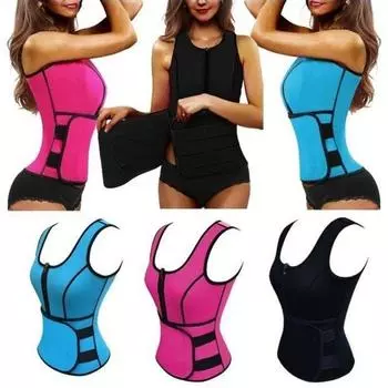 Женский жилет для тренировки талии, формирователь тела для похудения, регулируемый пояс на молнии, корсет M чёрный