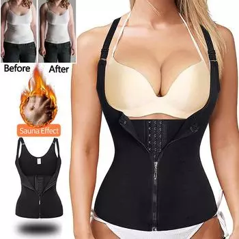 Женский жилет для тренировки талии, тонкий корсет, неопреновый костюм для сауны, костюм для похудения, утягивающая рубашка, пот Cincher, топы на бретелях, корректирующее белье S чёрный