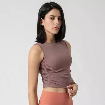 Женский жилет для занятий йогой в европейском и американском стиле 2023 года с боковыми складками на талии и вырезом для пупка