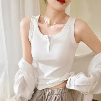 Женский жилет из чистого хлопка с застежками на пуговицы для прикрытия груди и предотвращения обнажения при ношении на улице S