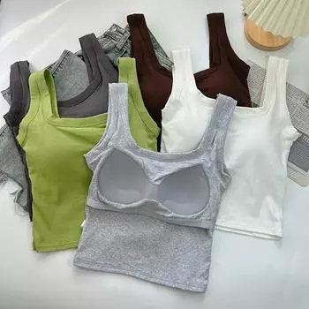 Женский жилет из хлопка с квадратным вырезом, подкладкой на груди и встроенными подвязками для чашек. Внутренний слой для низа и внешний слой для короткого верха. M